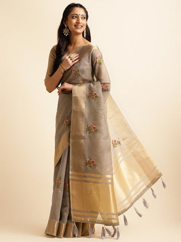 Ethnic Motifs Zari Woven Design Banarasi Saree